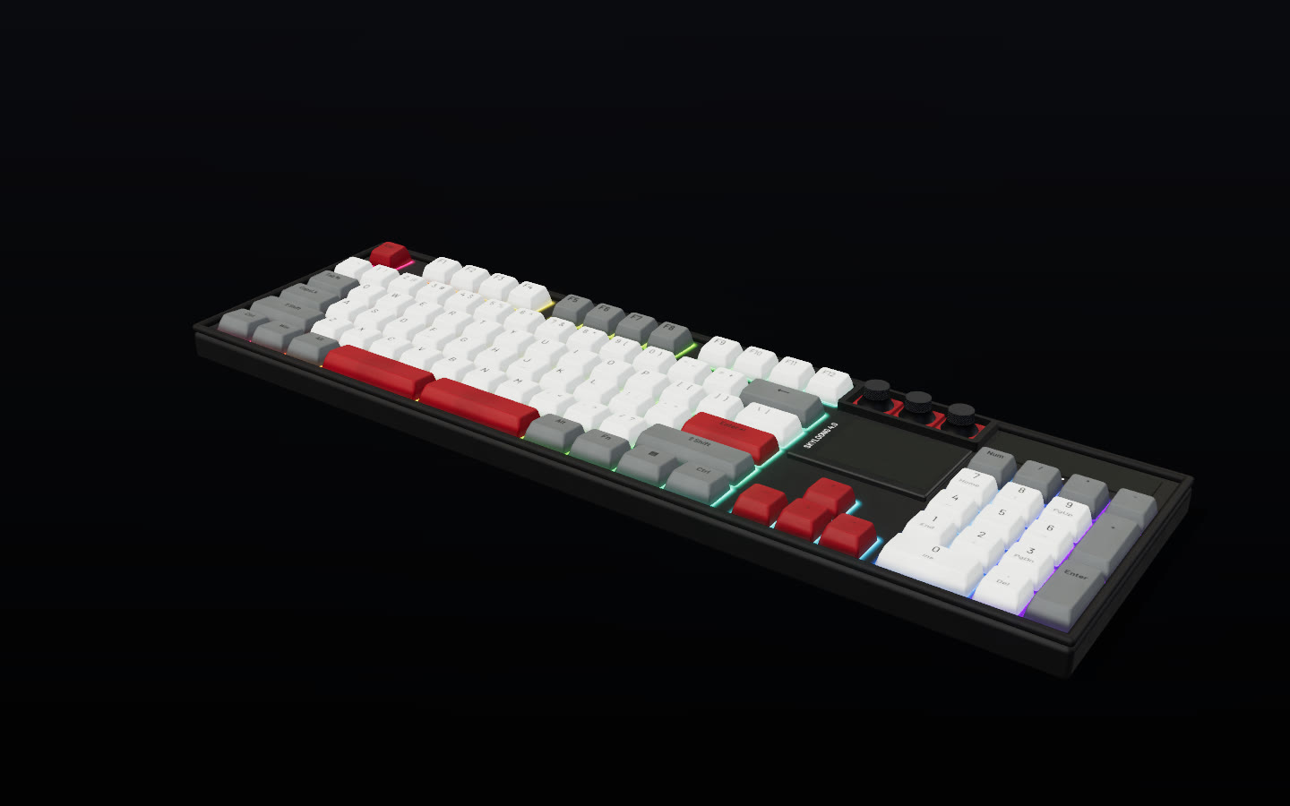 Rendered GK104Pro keyboard with a soft rainbow RGB wave